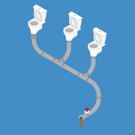 Sewage system Isometric style on Toilet bowl and sewer.のイラスト素材
