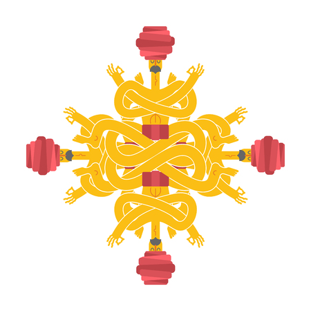 Yogi doodle. Emblem for yoga school. Indian yoga in turban. Relaxation and meditation concept Vector illustration.のイラスト素材