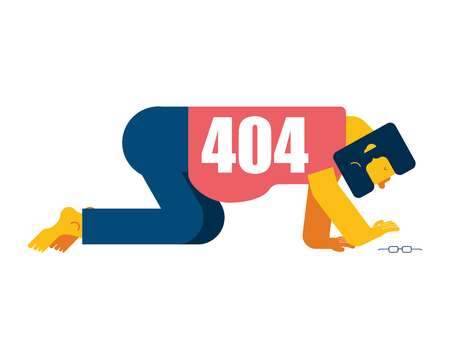 404 error page not found. Man all fours Search glasses. Vector illustration