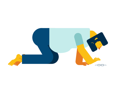 Man on all fours Search glasses. Vector illustrationのイラスト素材