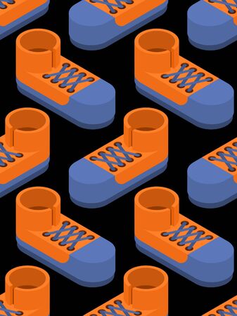 Sneakers isometric seamless pattern. Sports shoes backgroundのイラスト素材