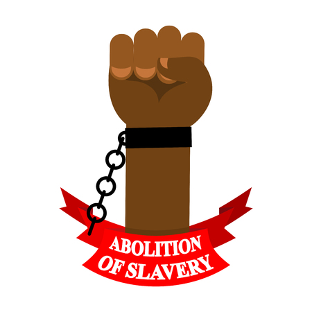 Abolition of slavery. Arm slave with broken shackles, broken chain.のイラスト素材