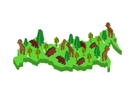 Russia Isometric Map Animal and plants. flora and fauna on mainland. Vectorのイラスト素材