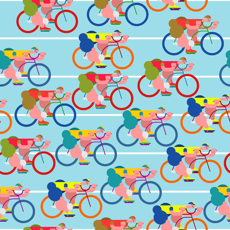 Bicycle race pattern. Cyclist background. Racers on bicycles. Sports Vector illustrationのイラスト素材