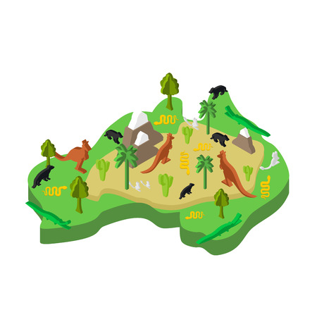 Australia map animal Isometric style. flora and fauna. Vector illustration

のイラスト素材