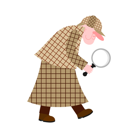 Private detective in raincoat and with magnifying glass vector illustration.のイラスト素材