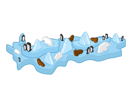 Antarctic isometric map animal and plants. North Pole flora and fauna on mainland vector illustration.のイラスト素材