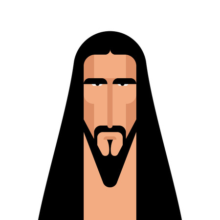 Jesus Christ face, god's son, biblical religious vector illustration.のイラスト素材