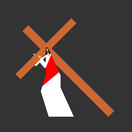 Jesus carry cross, god's son. Biblical religious vector illustration.のイラスト素材