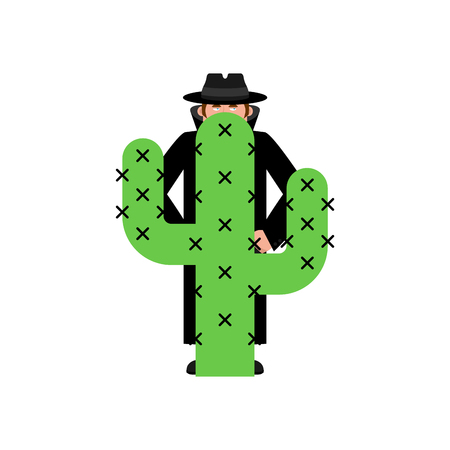 Spy cactus, secret agent and desert plant vector illustration.のイラスト素材