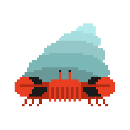 Crab hermit pixel art. 8 bit Crab in shell. Marine animal Vector illustrationのイラスト素材