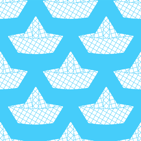 Paper boat pattern seamless. ship made of paper children toy background. Vector ornamentのイラスト素材