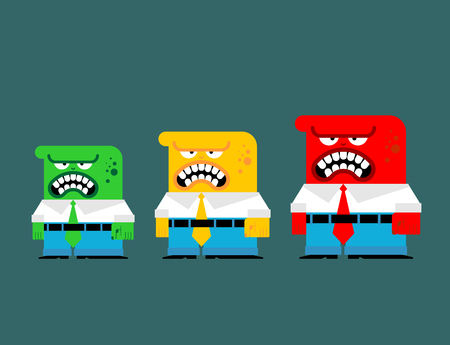 Stage of anger. Green, yellow and red people. Vector illustrationのイラスト素材