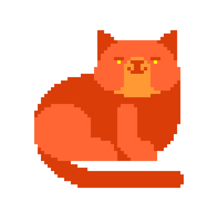 Red cat pixel art. 8 bit Digital home pet. Vector illustrationのイラスト素材