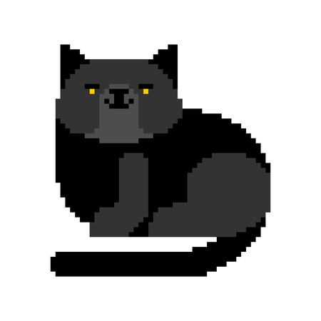 Black cat pixel art. 8 bit Digital home pet. Vector illustrationのイラスト素材
