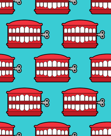 Chatter teeth toy pattern seamless. April Fools Day ornament. Jaw toy background vectorのイラスト素材