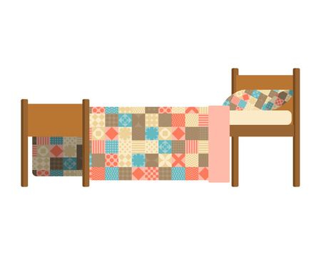 Quilted Blanket on bed. Patchwork Quilt. Hands made blanket. Vector illustrationのイラスト素材