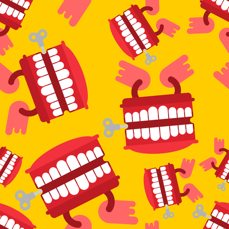 Chatter teeth toy pattern seamless. April Fools Day ornament. Jaw toy background vectorのイラスト素材