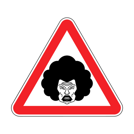 Attention angry wife. Caution grumpy woman. Red road sign danger.のイラスト素材