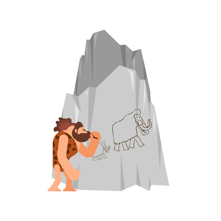 Caveman and Cudgel. Prehistoric man and club.のイラスト素材