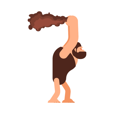 Caveman and Cudgel. Prehistoric man and club. ancient Stone age weaponのイラスト素材