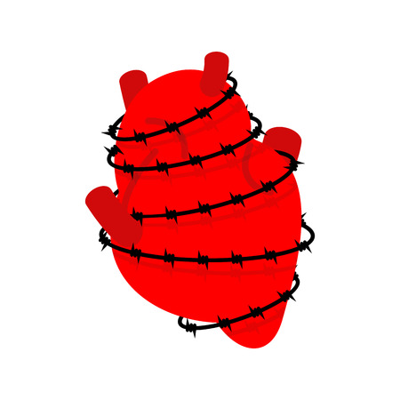 Heart and barbed wire. Sick Internal organs Human anatomy. Metaphor of problems and reduced health. pain medical health care conceptのイラスト素材