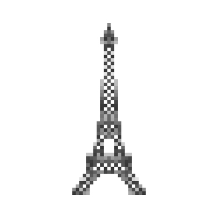 Eiffel Tower pixel art. Paris landmark 8 bit. France showplace Pixelate 16bit. Old game computer graphics styleのイラスト素材