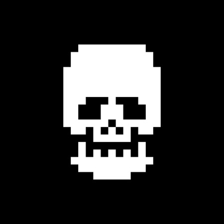 Skull pixel art. Bones anatomy 8 bit. Pixelate Human Skeleton system 16bit. Old game computer...