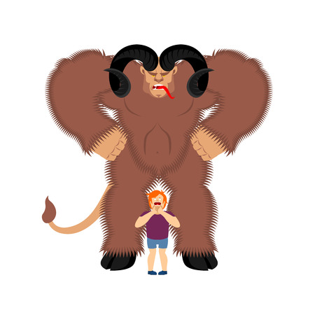 Krampus. Anti Santa Claus for bad kids. Scary horned monster. Merry christmas illustration vectorのイラスト素材