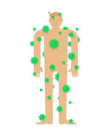 Sick man Viruses and bacteria. Diseased person. Disease humanのイラスト素材