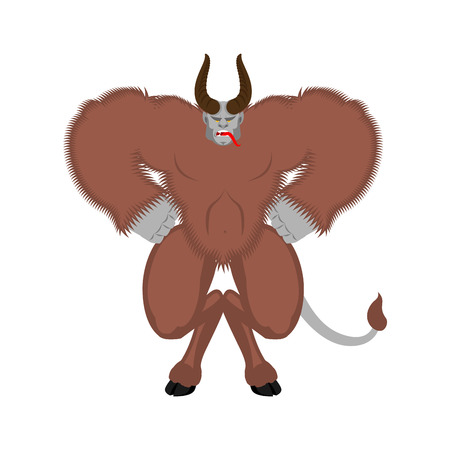 Krampus. Anti Santa Claus for bad kids. Scary horned monster. Merry christmas illustration vectorのイラスト素材