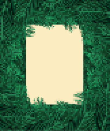 Christmas tree branches Frame pixel art. Xmas Background branch of pine 8bit. New Year backdrop nature Video game Old school digital graphicsのイラスト素材