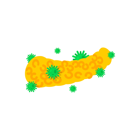 Sick pancreas. Diseased internal organ. Aching Viruses and bacteria. Human disease. ailingのイラスト素材
