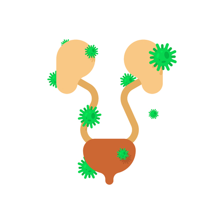 Sick kidneys. Diseased internal organ. Aching Viruses and bacteria. Human disease. ailingのイラスト素材