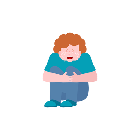 Scared boy. kid crying and sitting. child fear 
Â のイラスト素材