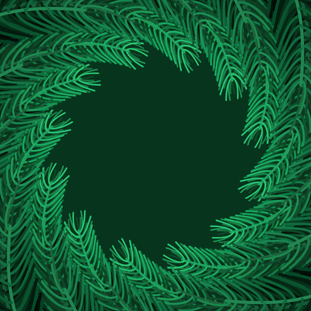 Christmas tree branches round Frame. Xmas Background branch of pine. New Year backdrop natureのイラスト素材