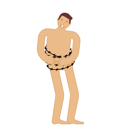 Abdomen and barbed wire. Sick stomach. pain medical health care conceptのイラスト素材