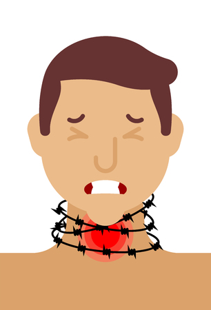 Sore throat. Neck pain and barbed wire. Cold and flu. Metaphor of problems and reduced health. pain medical health care conceptのイラスト素材