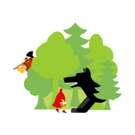 Little Red Riding Hood and wolf in forestのイラスト素材