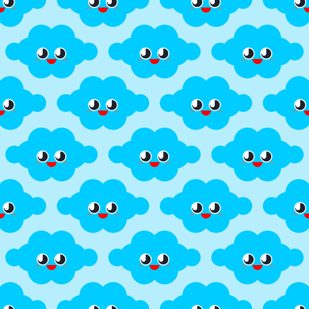 Cute Cloud pattern. funny clouds cartoon style background. Baby cloth texture. kids character. Childrens style.のイラスト素材