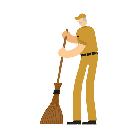 Janitor with broom. service worker man. Cleaner man. swabberのイラスト素材