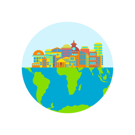 City on Earth planet. Buildings and houses on surface of earthのイラスト素材