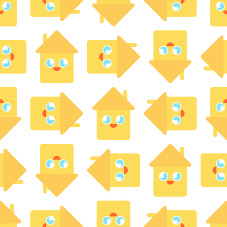 Cute house pattern. funny home cartoon style background. Baby cloth texture. kids character. Childrens style.のイラスト素材