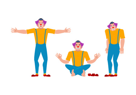 Clown set. Funnyman sad and yoga. harlequin happy. Vector illustrationのイラスト素材