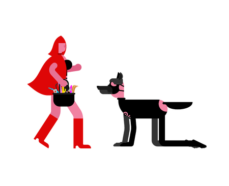 BDSM mistress Red Riding Hood and slave wolf. latex mask. Adult sex gamesのイラスト素材