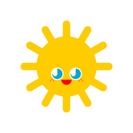 Cute Sun isolated. funny sunlight cartoon style. kids character. Childrens style.のイラスト素材