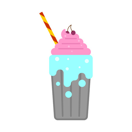 Mint smoothie with cream. Milkshake with straw. Thick fruit drinkのイラスト素材
