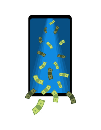 Wealth online. Earnings in Internet. Money in smartphone. 
Â のイラスト素材