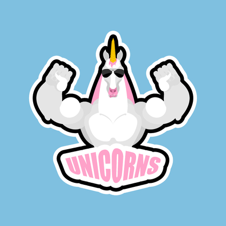 Unicorns sport. Magic horse Sports team club emblem. Animal mascot gaming sign. Unicorn Strong beast symbolのイラスト素材