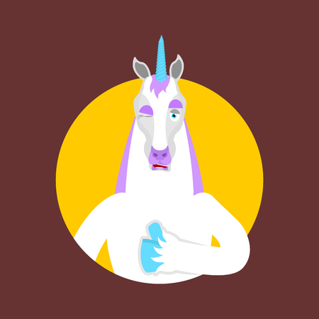 Unicorn thumbs up and winks. Magic horse happy emoji. Fairy Beast Vector illustrationのイラスト素材